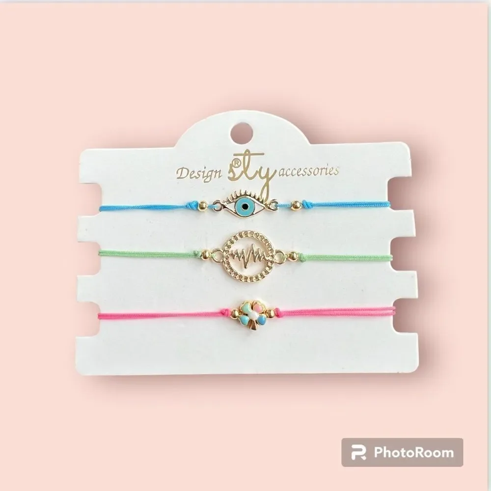 Macrame String Evil Eye Lucky Boho Bracelet NEW Set of 3